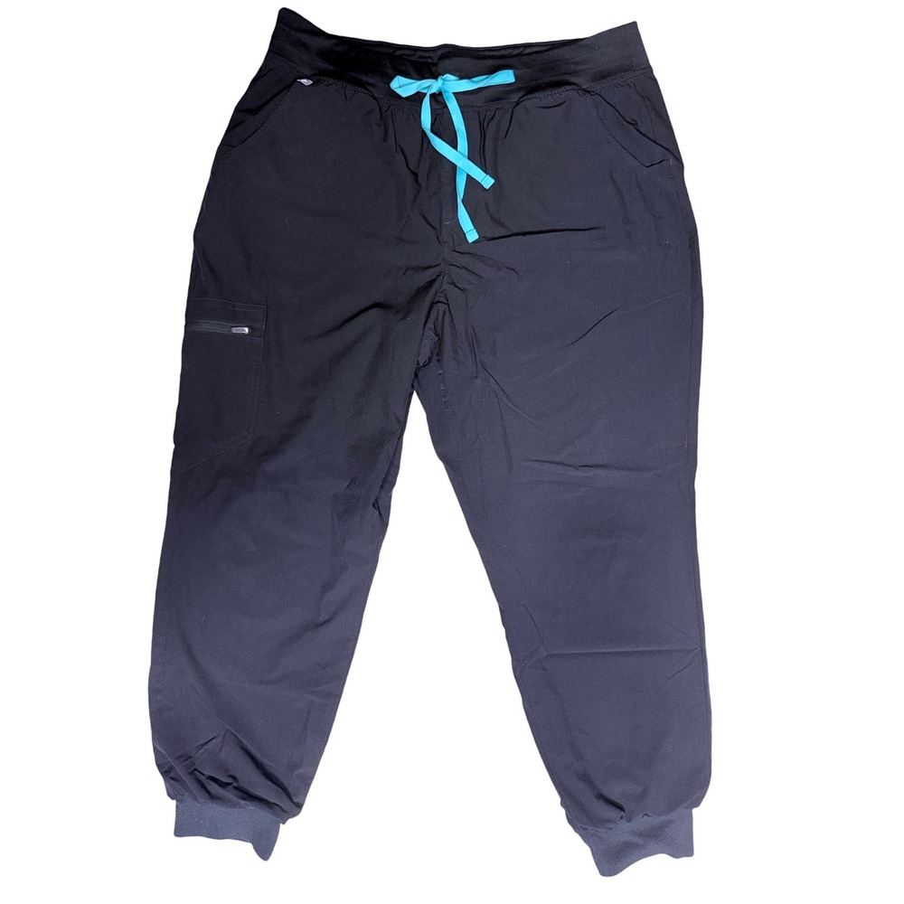 FIGS Jogger Scrub Pants XXL Black Teal Drawstring Technical Collection
